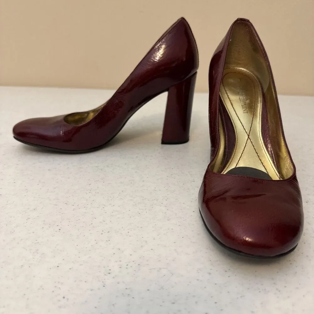 Enzo Angiolini Womens Shelby Red Maroon Leather Pumps 7.5 M Block Heel